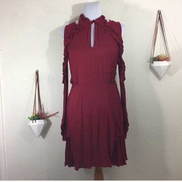 NWT IRO Hanie ruffle cold shoulder wine dress - Picture 3 of 7
